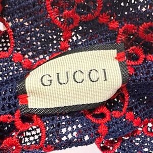 Gucci Navy Knit Headband with Red GG Embroidery